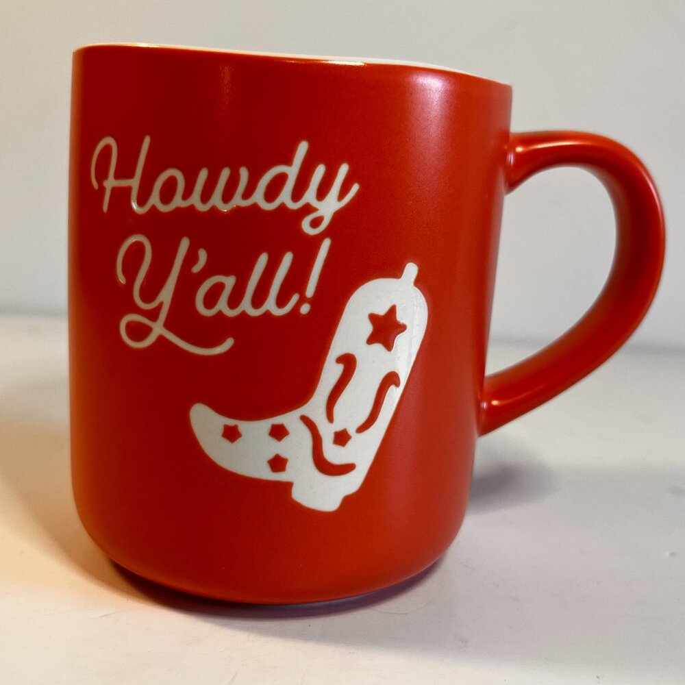 Howdy Yall Coffee Mug Cup Peach Colored Cowboy Boot Threshold Stoneware New